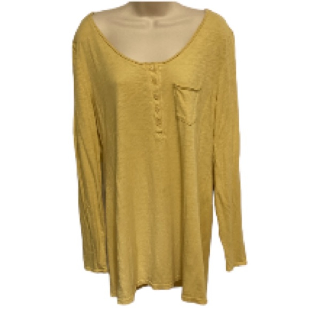 SOFT SURROUNDINGS Henley Loose V Neck Button Tunic Blouse Yellow Womens Large